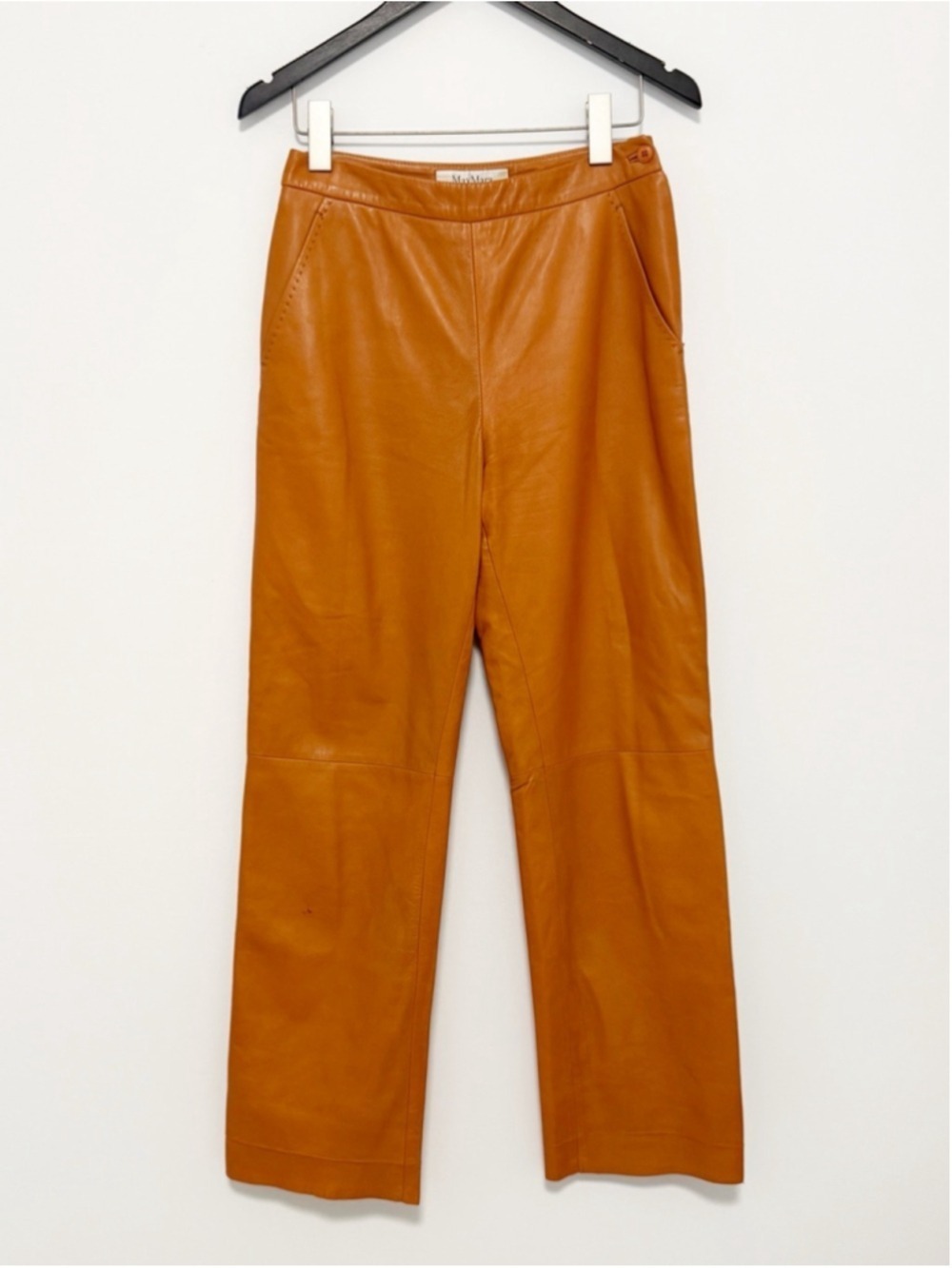 MaxMara Tan Leather Wide Leg Pants Trousers size 6